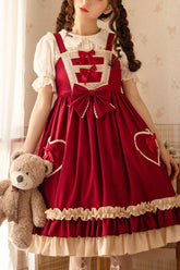 Wine Love Heart Shape Pockets Bowknot Classic Lolita Jsk Dress